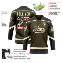 Load image into Gallery viewer, Custom Olive Vintage USA Flag Cream-Black Salute To Service Hockey Lace Neck Jersey
