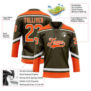 Custom Olive Orange-White Salute To Service Hockey Lace Neck Jersey