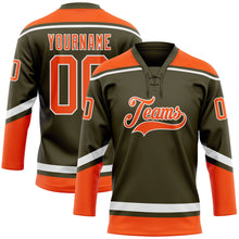 Load image into Gallery viewer, Custom Olive Orange-White Salute To Service Hockey Lace Neck Jersey
