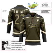 Load image into Gallery viewer, Custom Olive Camo Black-Cream Salute To Service Hockey Lace Neck Jersey
