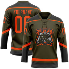 Laden Sie das Bild in den Galerie-Viewer, Custom Olive Orange-Black Salute To Service Hockey Lace Neck Jersey
