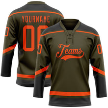 Load image into Gallery viewer, Custom Olive Orange-Black Salute To Service Hockey Lace Neck Jersey
