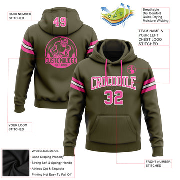 Custom Stitched Olive Pink-White Football Pullover Sweatshirt Salute To Service Hoodie