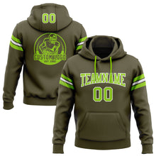 Load image into Gallery viewer, Custom Stitched Olive Neon Green-White Football Pullover Sweatshirt Salute To Service Hoodie
