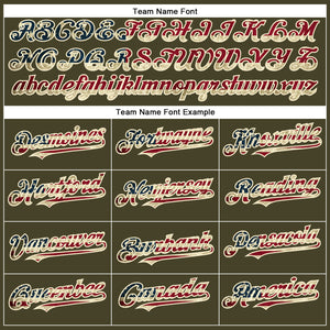 Custom Olive Vintage USA Flag Cream-Crimson Authentic Salute To Service Baseball Jersey