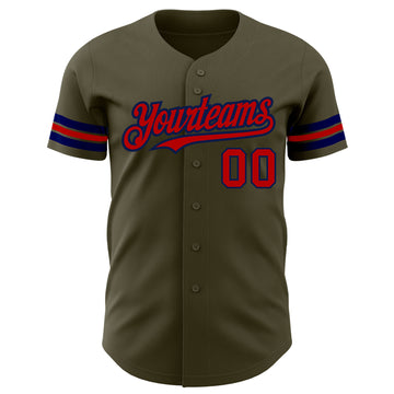 Custom Olive Red-Navy Authentic Salute To Service Baseball Jersey