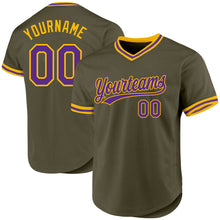 Load image into Gallery viewer, Custom Olive Purple-Gold Authentic Throwback Salute To Service Baseball Jersey
