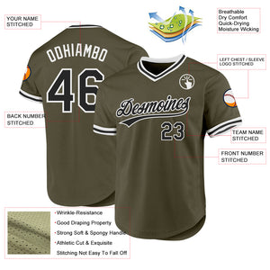 Custom Olive Black-White Authentic Throwback Salute To Service Baseball Jersey