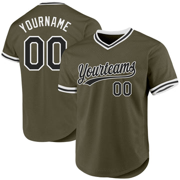 Custom Olive Black-White Authentic Throwback Salute To Service Baseball Jersey