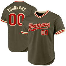 Load image into Gallery viewer, Custom Olive Red-Cream Authentic Throwback Salute To Service Baseball Jersey
