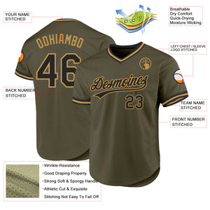 Custom Olive Black-Old Gold Authentic Throwback Salute To Service Baseball Jersey