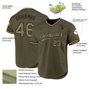 Custom Olive Camo Black-Old Gold Authentic Throwback Salute To Service Baseball Jersey