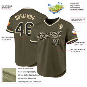 Custom Olive Black-Cream Authentic Throwback Salute To Service Baseball Jersey