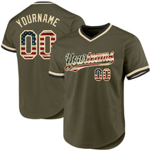 Charger l&#39;image dans la galerie, Custom Olive Vintage USA Flag Cream-Black Authentic Throwback Salute To Service Baseball Jersey
