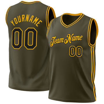Custom Olive Black-Gold Authentic Throwback Salute To Service Basketball Jersey