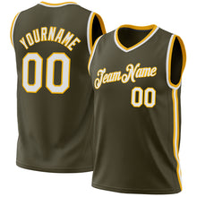 Load image into Gallery viewer, Custom Olive White-Gold Authentic Throwback Salute To Service Basketball Jersey
