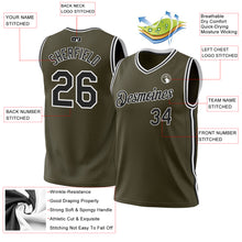 Load image into Gallery viewer, Custom Olive Black-White Authentic Throwback Salute To Service Basketball Jersey

