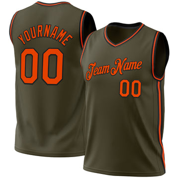 Custom Olive Orange-Black Authentic Throwback Salute To Service Basketball Jersey