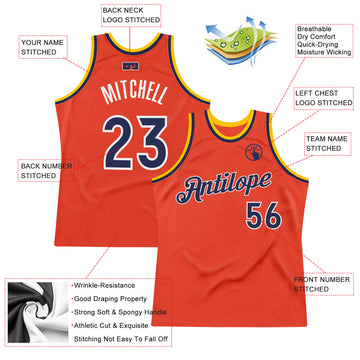 Custom Orange Navy-Gold Authentic Throwback Basketball Jersey