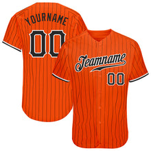 Load image into Gallery viewer, Custom Orange Black Pinstripe Black-White Authentic Baseball Jersey
