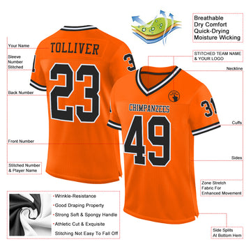 Custom Orange Black-White Mesh Authentic Throwback Football Jersey