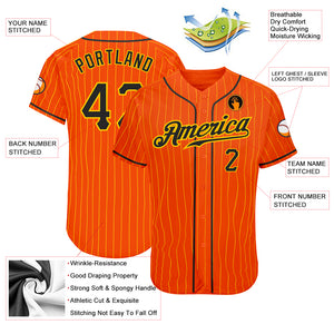 Custom Orange Gold Pinstripe Black-Gold Authentic Baseball Jersey