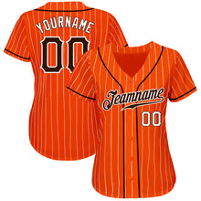 Laden Sie das Bild in den Galerie-Viewer, Custom Orange White Pinstripe Brown-White Authentic Baseball Jersey
