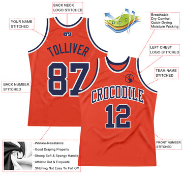 Custom Orange Navy-White Authentic Throwback Basketball Jersey