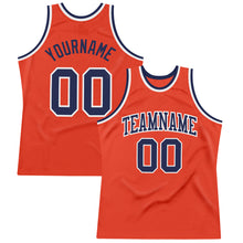 Laden Sie das Bild in den Galerie-Viewer, Custom Orange Navy-White Authentic Throwback Basketball Jersey
