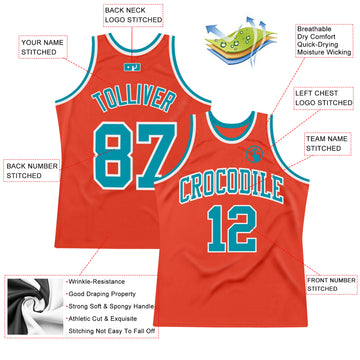 Custom Orange Teal-White Authentic Throwback Basketball Jersey