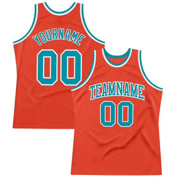 Custom Orange Teal-White Authentic Throwback Basketball Jersey