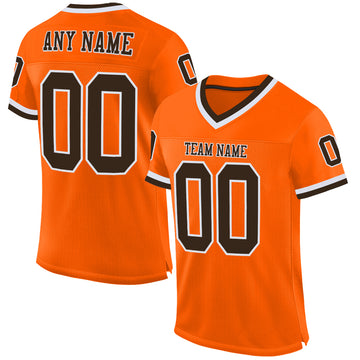 Custom Orange Brown-White Mesh Authentic Throwback Football Jersey