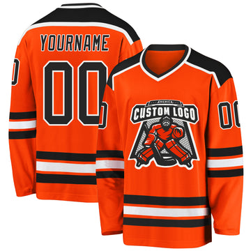 Custom Orange Black-White Hockey Jersey