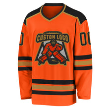 Laden Sie das Bild in den Galerie-Viewer, Custom Orange Black-Old Gold Hockey Jersey

