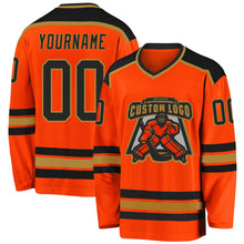 Load image into Gallery viewer, Custom Orange Black-Old Gold Hockey Jersey
