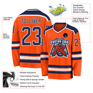 Custom Orange Navy-White Hockey Jersey