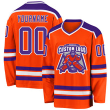 Load image into Gallery viewer, Custom Orange Purple-White Hockey Jersey
