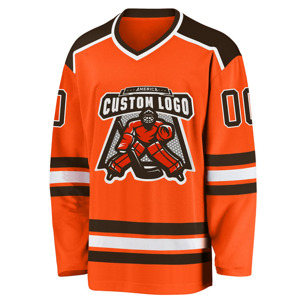 Cheap Custom Orange Black-Old Gold Hockey Jersey Free Shipping