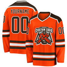 Laden Sie das Bild in den Galerie-Viewer, Custom Orange Brown-White Hockey Jersey
