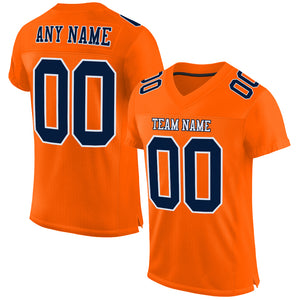 Custom Orange Navy-White Mesh Authentic Football Jersey