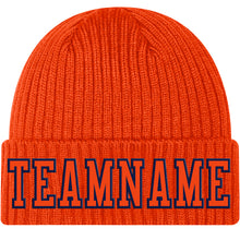 Load image into Gallery viewer, Custom Orange Orange-Navy Stitched Cuffed Knit Hat
