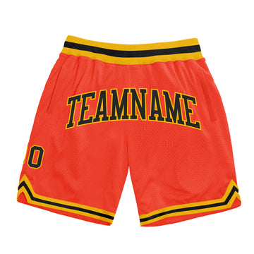 Custom Orange Black-Gold Authentic Throwback Basketball Shorts