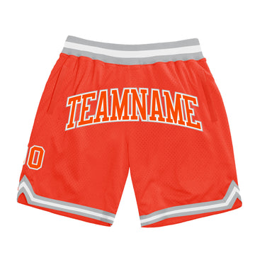 Custom Orange Orange-Gray Authentic Throwback Basketball Shorts