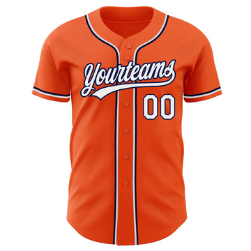 Custom Orange White-Navy Authentic Baseball Jersey