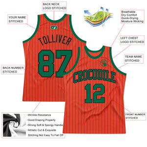 Custom Orange Black Pinstripe Kelly Green Authentic Basketball Jersey