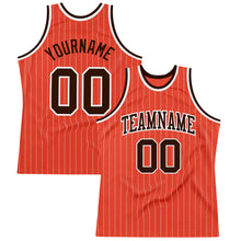 Laden Sie das Bild in den Galerie-Viewer, Custom Orange White Pinstripe Brown Authentic Basketball Jersey
