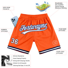 Laden Sie das Bild in den Galerie-Viewer, Custom Orange White-Navy Authentic Throwback Basketball Shorts
