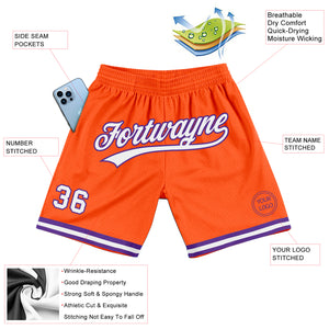 Custom Orange White-Purple Authentic Throwback Basketball Shorts