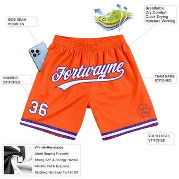 Custom Orange White-Purple Authentic Throwback Basketball Shorts