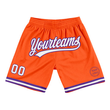 Custom Orange White-Purple Authentic Throwback Basketball Shorts